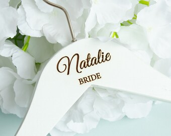 Engraved Wooden Wedding Dress Hanger, Personalised Bridal Keepsake, Bridesmaid, Maid of Honour, Flower Girl, Bride, Wedding Dress Hanger