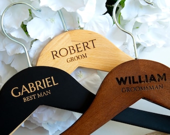 Personalized Wooden Groomsman Hanger, Engraved Wedding Gift