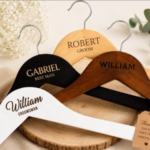 Personalized Groomsman Hangers, Wooden Engraved Hanger, Wedding Hanger for Groomsman, Groom Suit Hanger, Custom Wooden Engraved Hanger