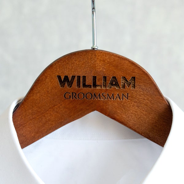 Personalized Groomsman Hangers, Groom Hanger for Suit, Suit Hanger with Name, Custom Hanger, Wooden Hanger with Bar