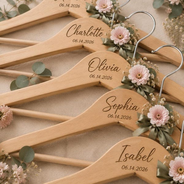 Personalisierte hölzerne Hochzeit Kleiderbügel, Braut Kleiderbügel, Brautjungfer Geschenke, benutzerdefinierte Namen Kleiderbügel, Trauzeugin Geschenk, Hochzeit Kleiderbügel,