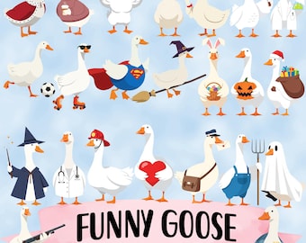 Funny Goose PNG Clipart Bundle - Minimalist Silly goose Whimsical Designs - Digital Download
