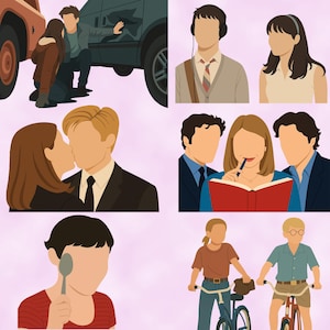 Clipart romantische filmscènes - minimalistische romcom-personages sublimatie png-ontwerpen - anonieme clipart - bundel beroemde filmparen afbeelding 4