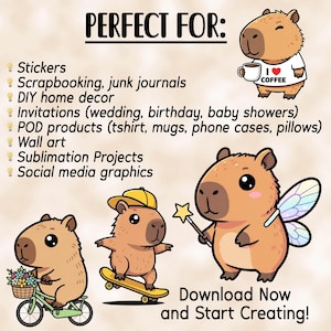 Fun Capybara bundle - Funny and cute Sublimation PNG designs - Cartoon clip art - Capybara sticker pack - Kawaii capybara printables image 7