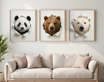 Dierenportretposters, bundel met dierenmuurkunst - Afdrukbaar natuurdecor - Leuke dierenportretten voor interieur - Dierenliefhebber cadeau