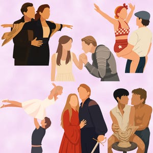 Clipart romantische filmscènes - minimalistische romcom-personages sublimatie png-ontwerpen - anonieme clipart - bundel beroemde filmparen afbeelding 7