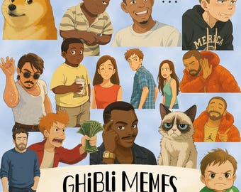 Popular memes bundle, ghibli anime style memes pack - Printable funny stickers - Pop culture sublimation designs