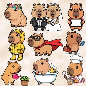 Fun Capybara bundle - Funny and cute Sublimation PNG designs - Cartoon clip art - Capybara sticker pack - Kawaii capybara printables image 5