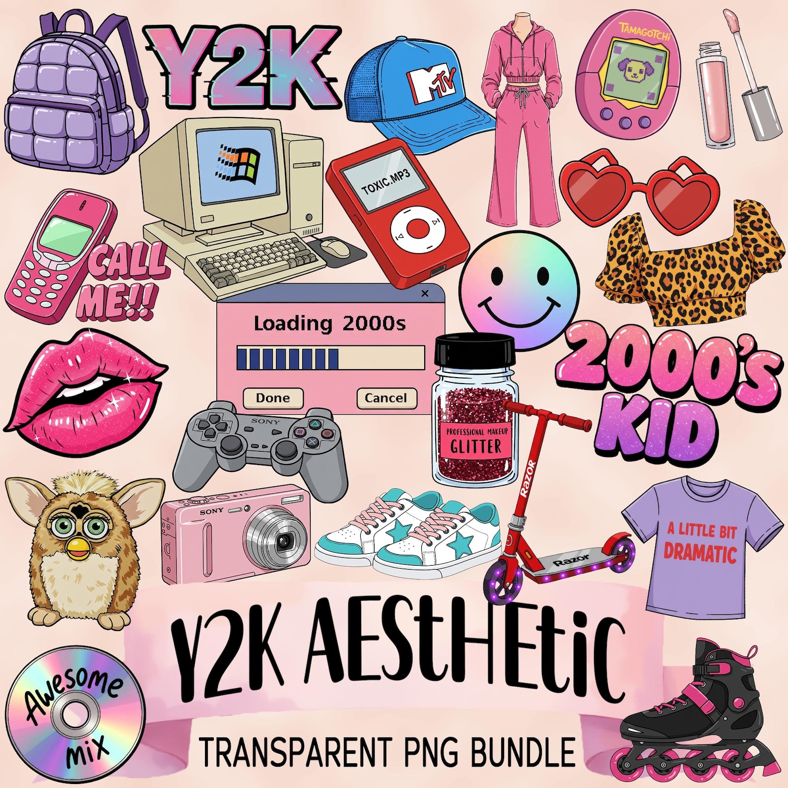 Y2K Aesthetic PNG Bundle, 2000s Clipart, Retro Sublimation Designs, Y2K ...