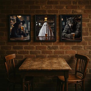 Halloween Bar Wall Art Bundle - Monsters Drinking - Spooky Pub Decor - Digital Download