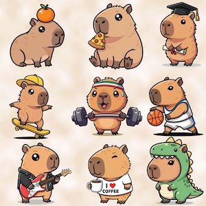 Fun Capybara bundle - Funny and cute Sublimation PNG designs - Cartoon clip art - Capybara sticker pack - Kawaii capybara printables image 6