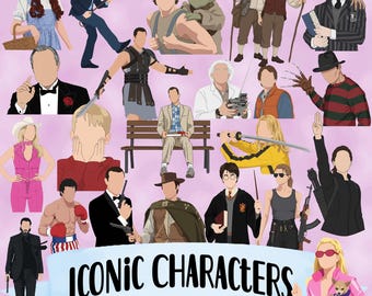 Bundel iconische filmpersonages - Minimalistische filmpictogrammen PNG-ontwerpen - Anonieme clipart - Beroemde filmhoofdpersoon - Minimalistische filmhelden