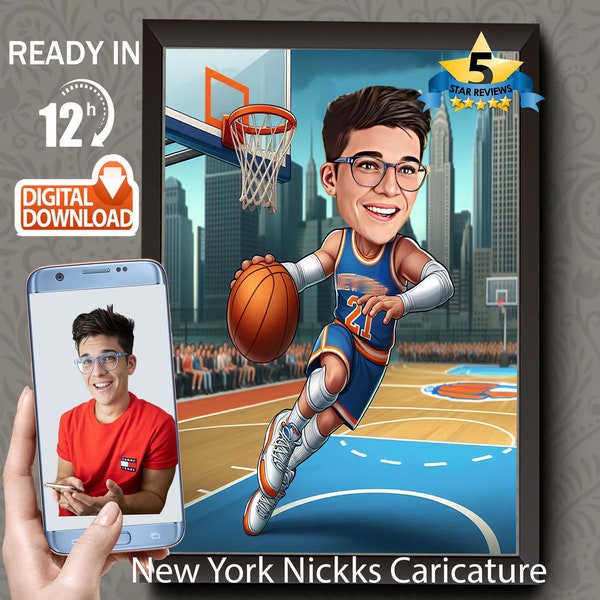 Retrato de dibujos animados personalizado divertido jugador de baloncesto caricatura dibujo de foto regalo para jugador de baloncesto