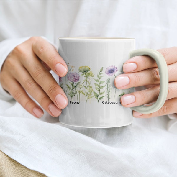 Pressed Flower Mug, Flower Patterned Mug, Garden Mug, Dainty Flower mug, 11 oz mug, Feminine coffee mug, gift for her
