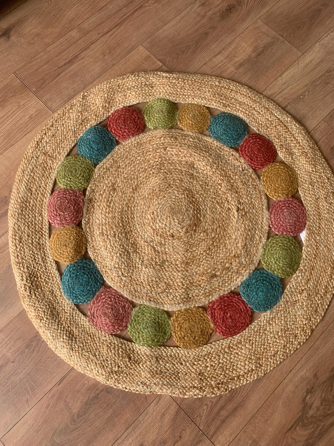 Many Circles Rug Round Circles Natural and Multi Braided Rug - Etsy UK