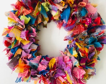Rag Rug Recycled Cotton Wreath - Multicoloured