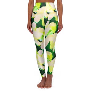 Yellow and Green Printed Yoga Leggings High Waisted Stylish Gym Pants Trendy Fitness Wear