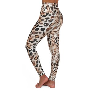 Watercolor Leopard Print Yoga Leggings High Waisted Animal Print Leggings Trendy Workout Pants Stylish Gym Apparel