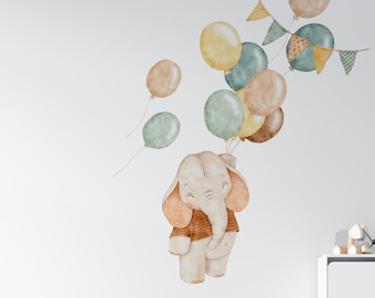 elephant nursery decor, hot air ballons wall decals for nursery room, gender neutral wall decals,