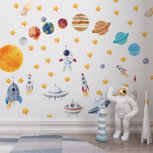 space wall decal, space wall stickers, nursery space decals, space theme nursery