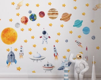 space wall decal, space wall stickers, nursery space decals, space theme nursery