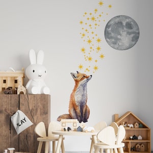 fox wall decals, moon wall decals, stars wall decals, woodland wall decals,