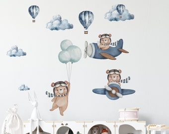 bear wall decals, nursery wall stickers, hot air balloons wall decals, nursery wall decals, nursery wall stickers, boys room wall decals