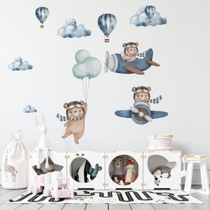 bear wall decals, nursery wall stickers, hot air balloons wall decals, nursery wall decals, nursery wall stickers, boys room wall decals