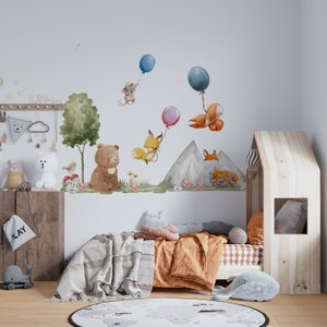 baby woodland animals wall decals, forest animals wall decals peel and stick
