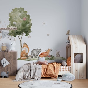 woodland nursery decor, fox wall decals, nursery wall stickers, kids room decal