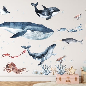 ocean animal wall decals for nursery room, Blue Whale Decal Kid&#39;s Wall Stickers Children&#39;s Wall Decals