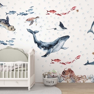 Ocean Animals Wall Decal Nursery, ocean wall decal, sea animals wall sticker, Dolphin wall decal, sea wall decals