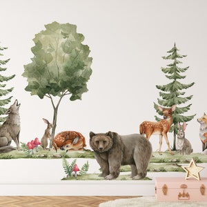 woodland nursery wall decor, forest animals wall decals, forest wall stickers, woodland wall decals for nursery room