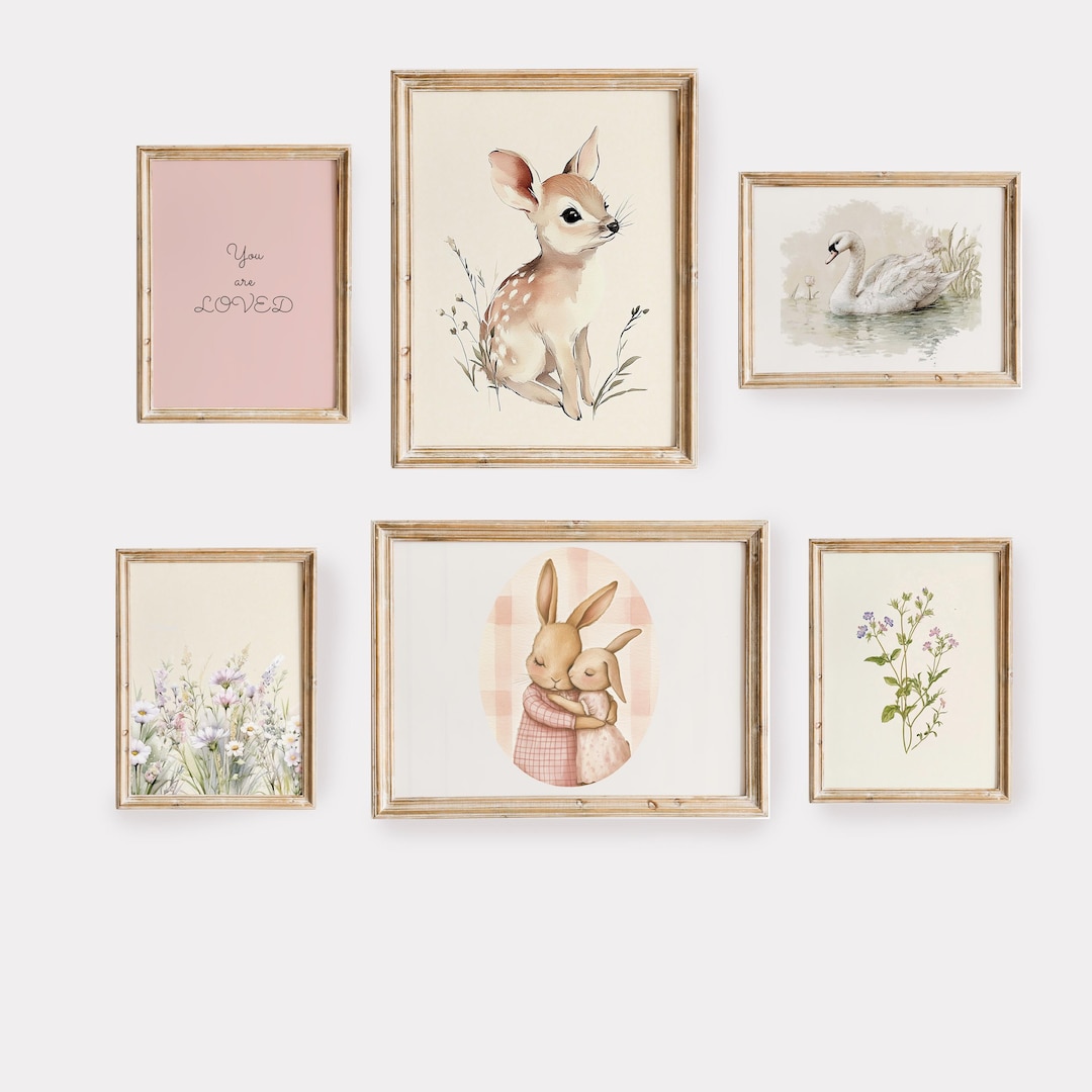 Pink Nursery Gallery Wall Set, Girls Gallery Art, Vintage Kids Room ...