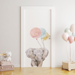 Elephant wall decals, elephant with hot air balloons wall decals,