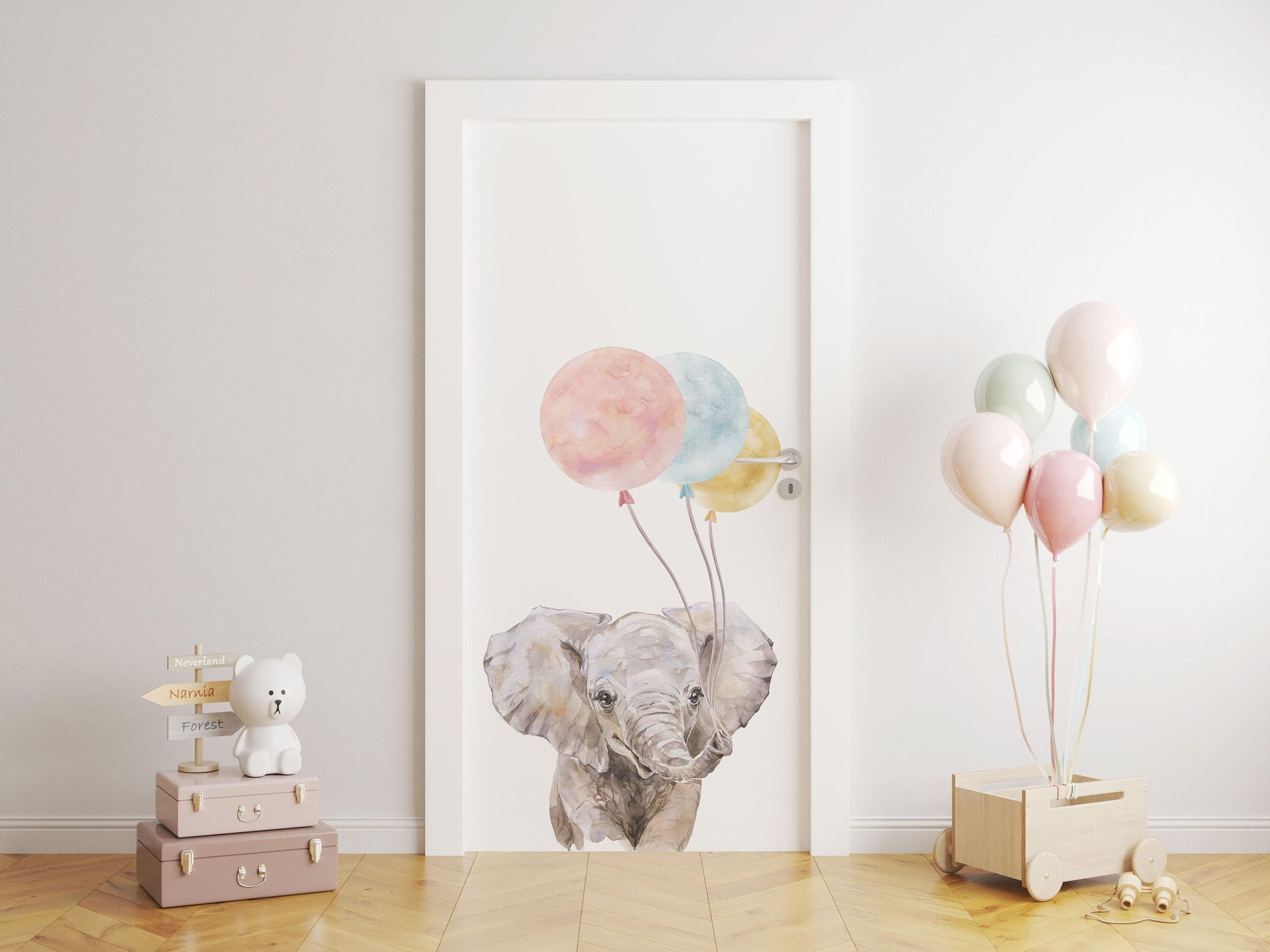 Elephant wall decals, elephant with hot air balloons wall decals,