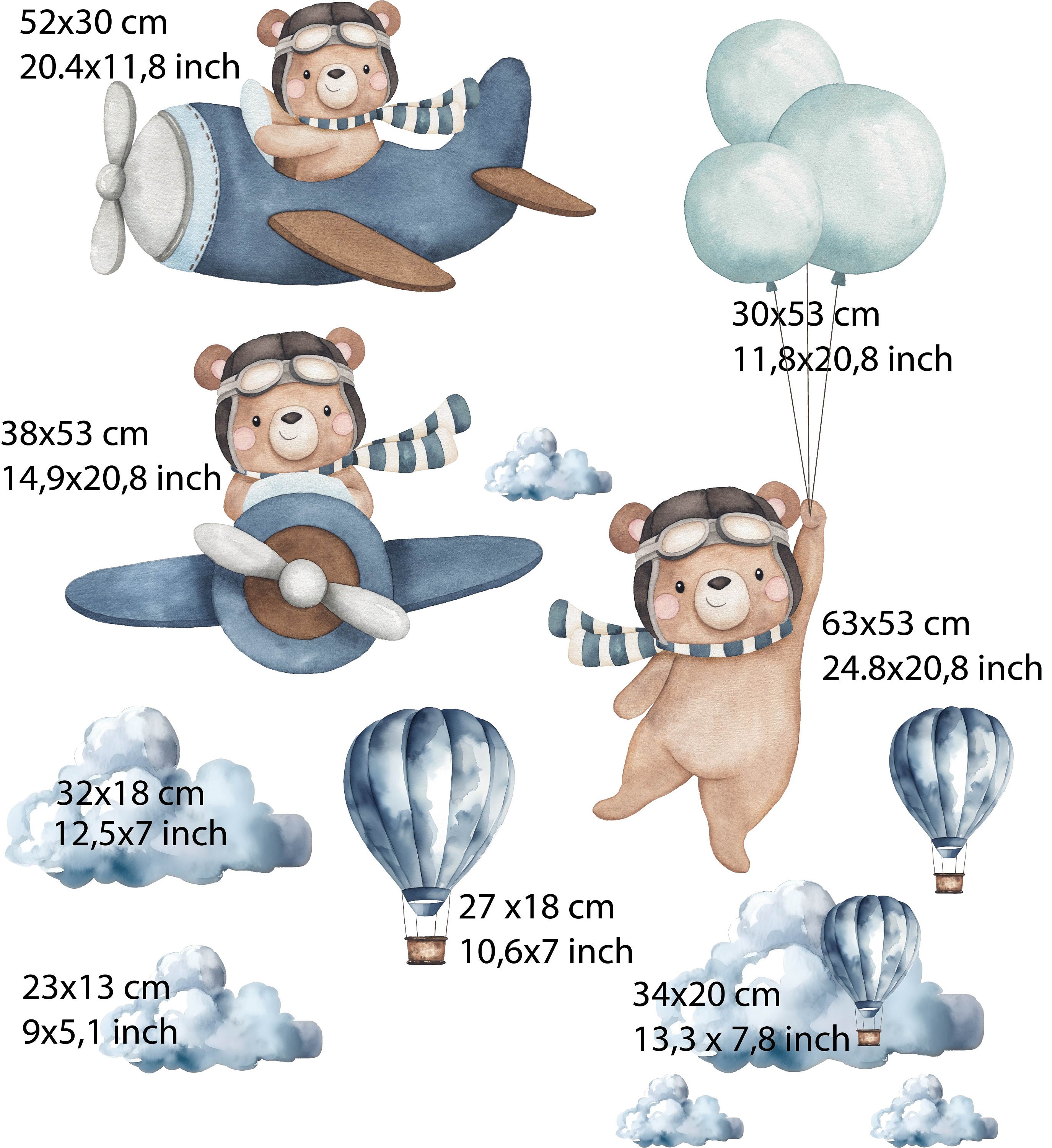 Adesivi Murali Bambini Orso Con Nuvole E Stelle - Decorazione Cameretta - Foto 4