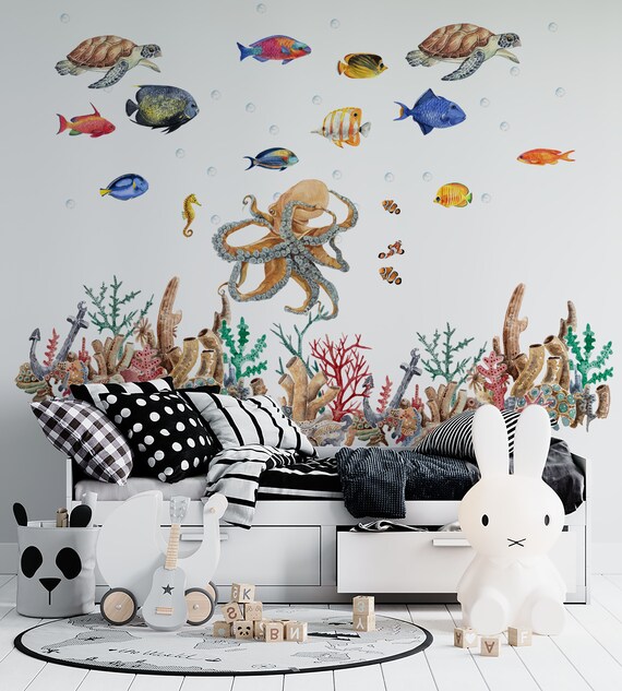 Runtoo Wandsticker 'Under The Sea' – Korallen, Fische & Seegras, Wasserdicht, Für Bad & Kinderzimmer