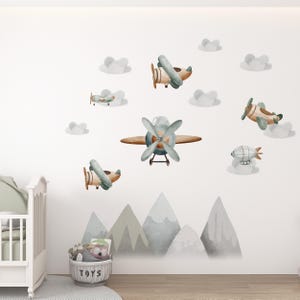 Plane Wall Decals | Boys Room Wall Stickers | Cloud Decals for Nursery | Airplane Wall Stickers | Pilot Theme Kids Room