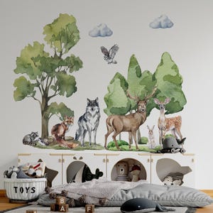 Forest Wall Decals | Woodland Wall Decals & Stickers | Wolf Decal | Nursery Forest Trees Decor