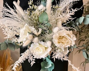 Eucalyptus and Ivory Dried/ Faux Large Bridal Bouquet