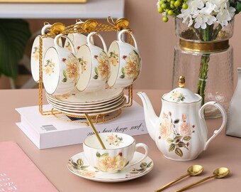 British ceramic tea set | Ceramic coffee cup and saucer | Afternoon tea set | Flower tea cup | Tea party tea set | Customized tea set