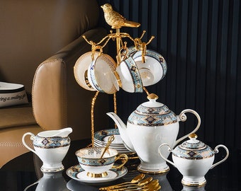 Handmade ceramic coffee set | Ceramic coffee cup and saucer | Exquisite afternoon tea set | Retro tea set | Afternoon tea set