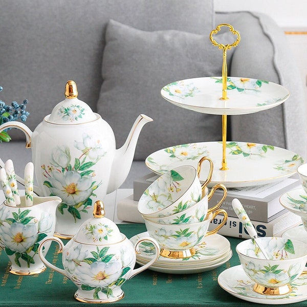 Retro ceramic tea set | European ceramic coffee set | Ceramic coffee cup and saucer set | Exquisite afternoon tea set | Tea party tea set