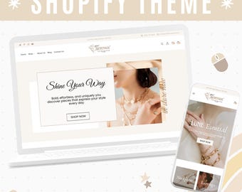 Jewelry Shopify Theme, Soft Beige Shopify Template for Jewelry Stores, Clean & Minimalist Shopify 2.0 Theme, Canva Banners Included - Pearl