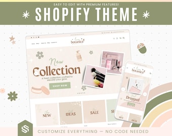 Shopify Theme for Skincare & Beauty, Lune Botanica Template, No Code Shopify Design, Easy-to-Edit Aesthetic Storefront
