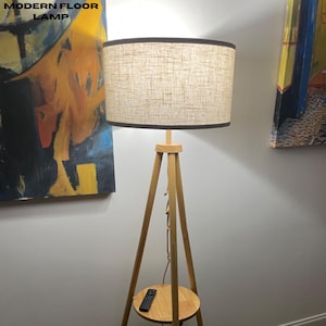 Wood Tripod Floor Lamp, Shelves, Mid Century Floor Lamp, Modern Floor Lamp, Standing Lamp