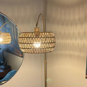 Boho Rattan Floor Lamp, Gold Floor Lamps, Arc Floor Lamp, Remote & Dimmable Bulb lamp