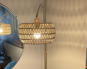 Boho Rattan Floor Lamp, Gold Floor Lamps, Arc Floor Lamp, Remote & Dimmable Bulb lamp