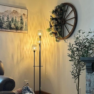Boho Floor Lamp Farmhouse Standing Lamp Rattan Shades Living Room Bedroom